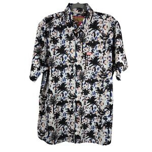 Dixxon Sun of a Beach Mens Large L Tropical Palm Animal Print Button Up Shirt
